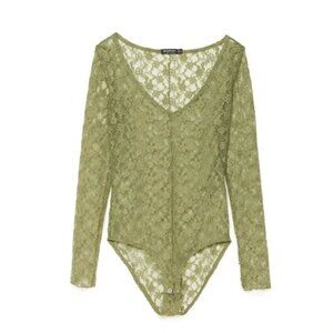 NWT Stradivarius Green Lace Corset Bodysuit